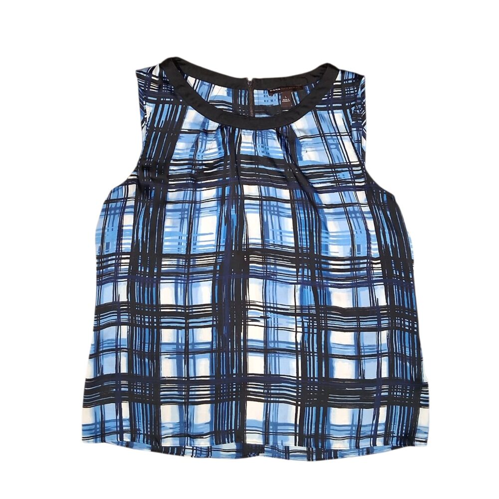 Dana Buchman Blue Black Grid Plaid Sleeveless Top Shell Tank Size Large